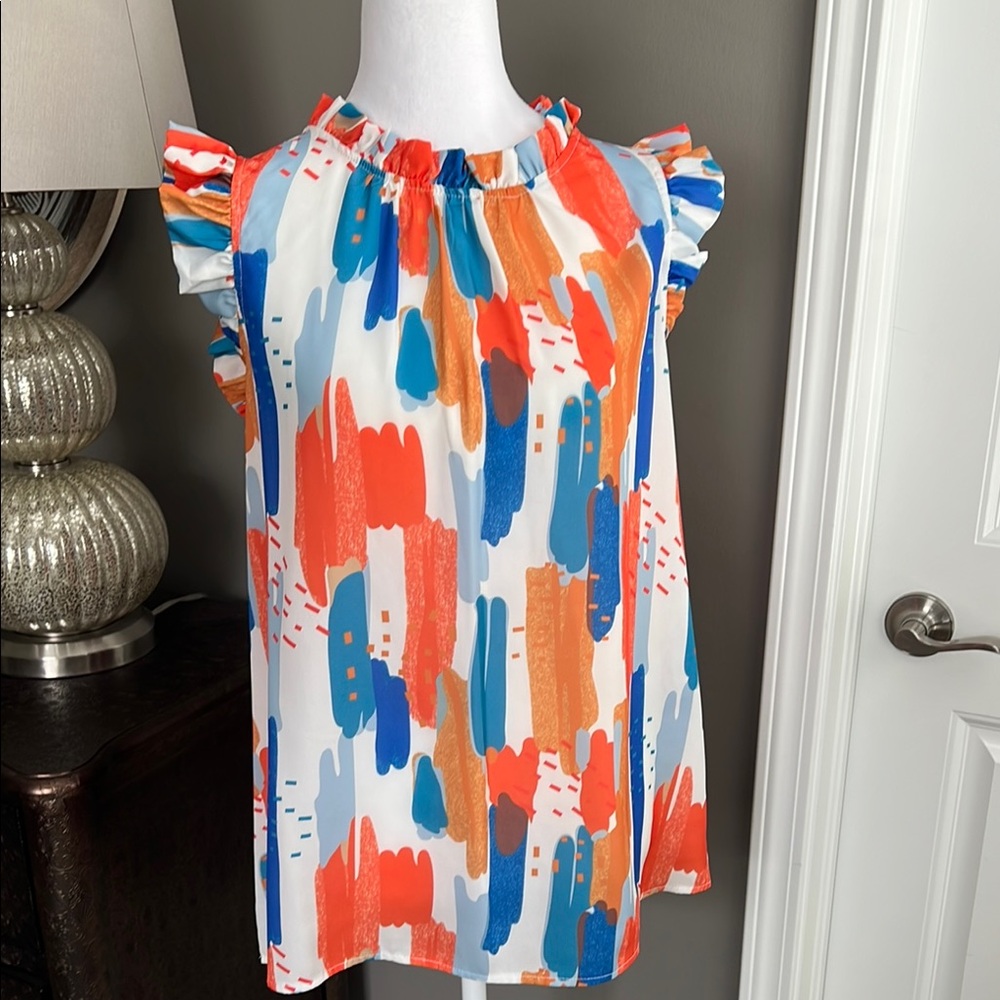 Colorful Ruffle Sleeve Blouse